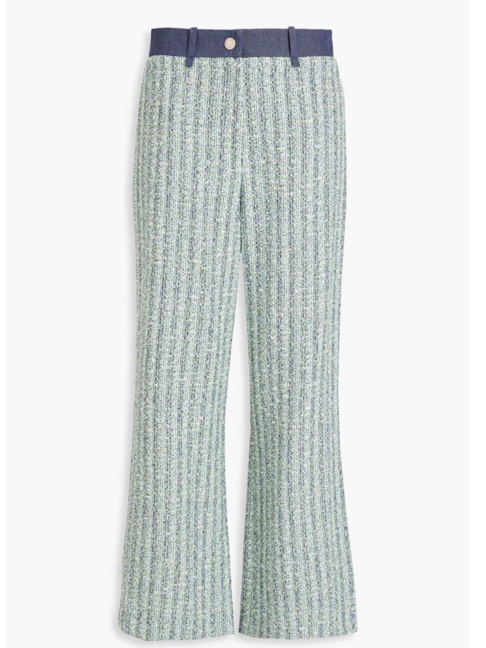 Maje Tweed-Look Flared Pants in Mint with Navy Waistband size 40 NWT